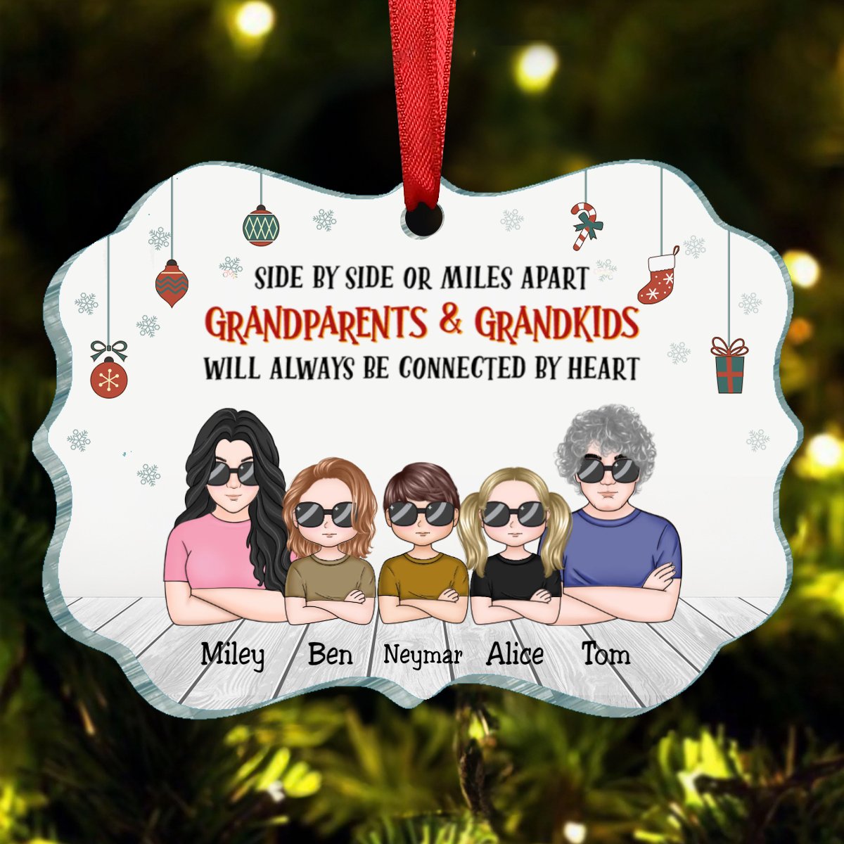 Family - Side By Side Grandparents & Grandkids - Personalized Transparent Ornament - Makezbright Gifts