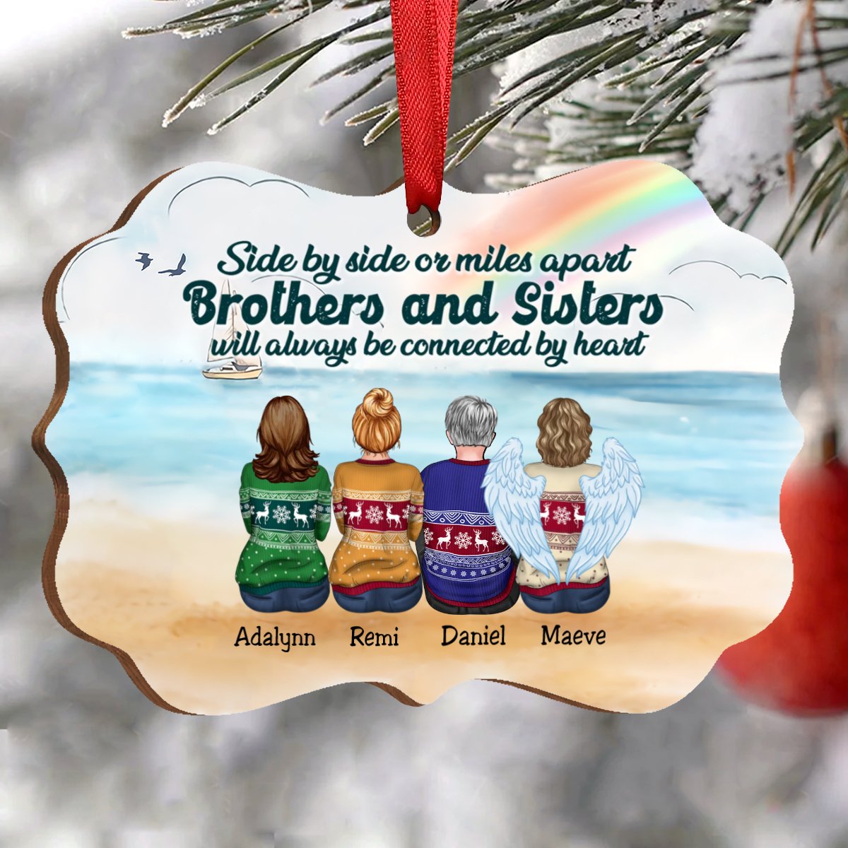 Family - Side By Side Or Miles Apart Brothers And Sisters Will Always Be Connected By Heart - Personalized Christmas Ornament - Makezbright Gifts