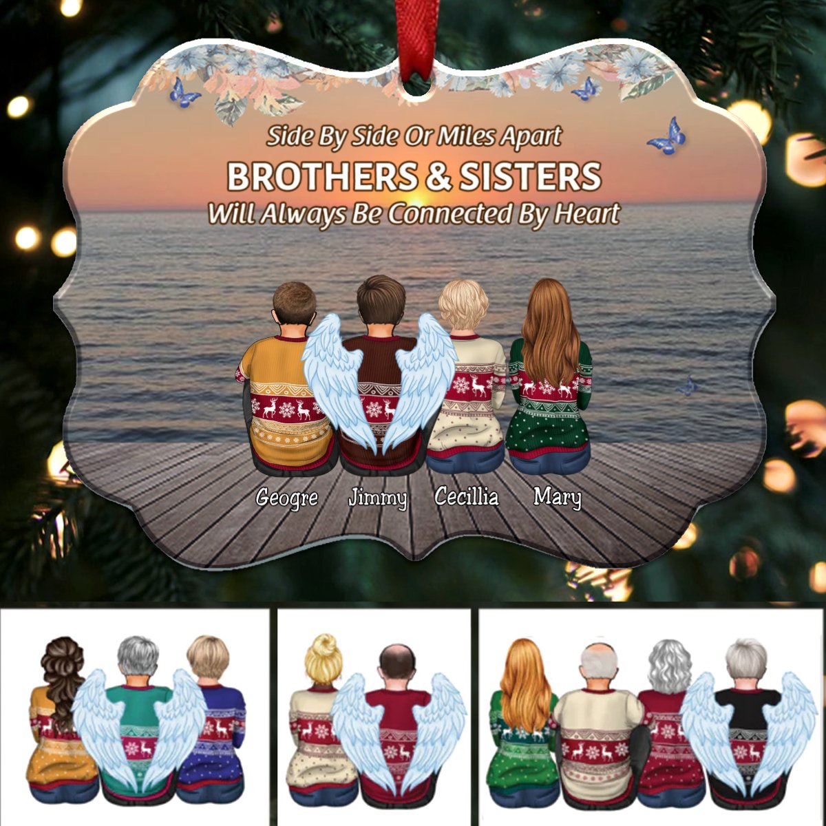 Family - Side By Side Or Miles Apart Brothers And Sisters Will Always Be Connected By Heart - Personalized Christmas Ornament - Makezbright Gifts