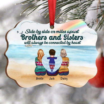 Family - Side By Side Or Miles Apart Brothers And Sisters Will Always Be Connected By Heart - Personalized Christmas Ornament - Makezbright Gifts