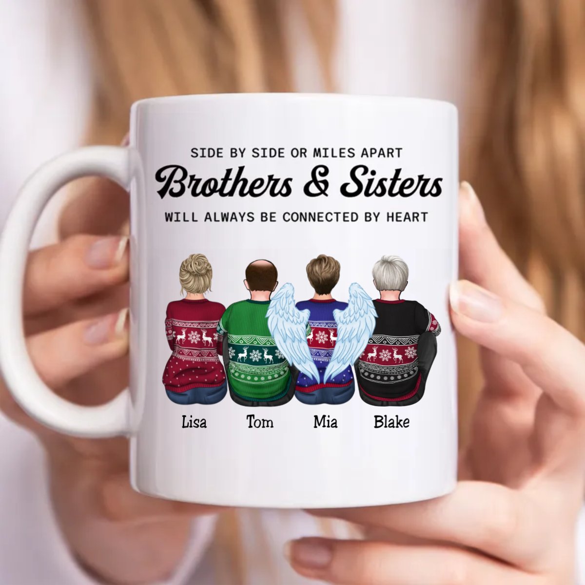 Family - Side By Side Or Miles Apart Brothers & Sisters Will ALways Be Connected By Heart - Personalized Mug (I) - Makezbright Gifts