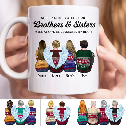 Family - Side By Side Or Miles Apart Brothers & Sisters Will ALways Be Connected By Heart - Personalized Mug (I) - Makezbright Gifts