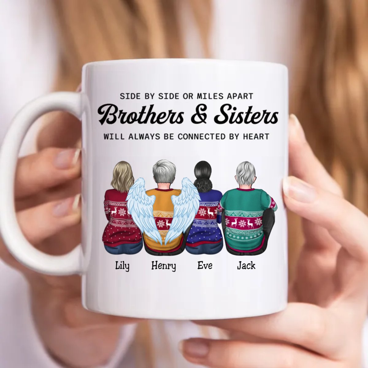 Family - Side By Side Or Miles Apart Brothers & Sisters Will ALways Be Connected By Heart - Personalized Mug (I) - Makezbright Gifts