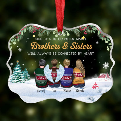 Family - Side By Side Or Miles Apart Brothers & Sisters Will ALways Be Connected By Heart - Personalized Transparent Ornament - Makezbright Gifts