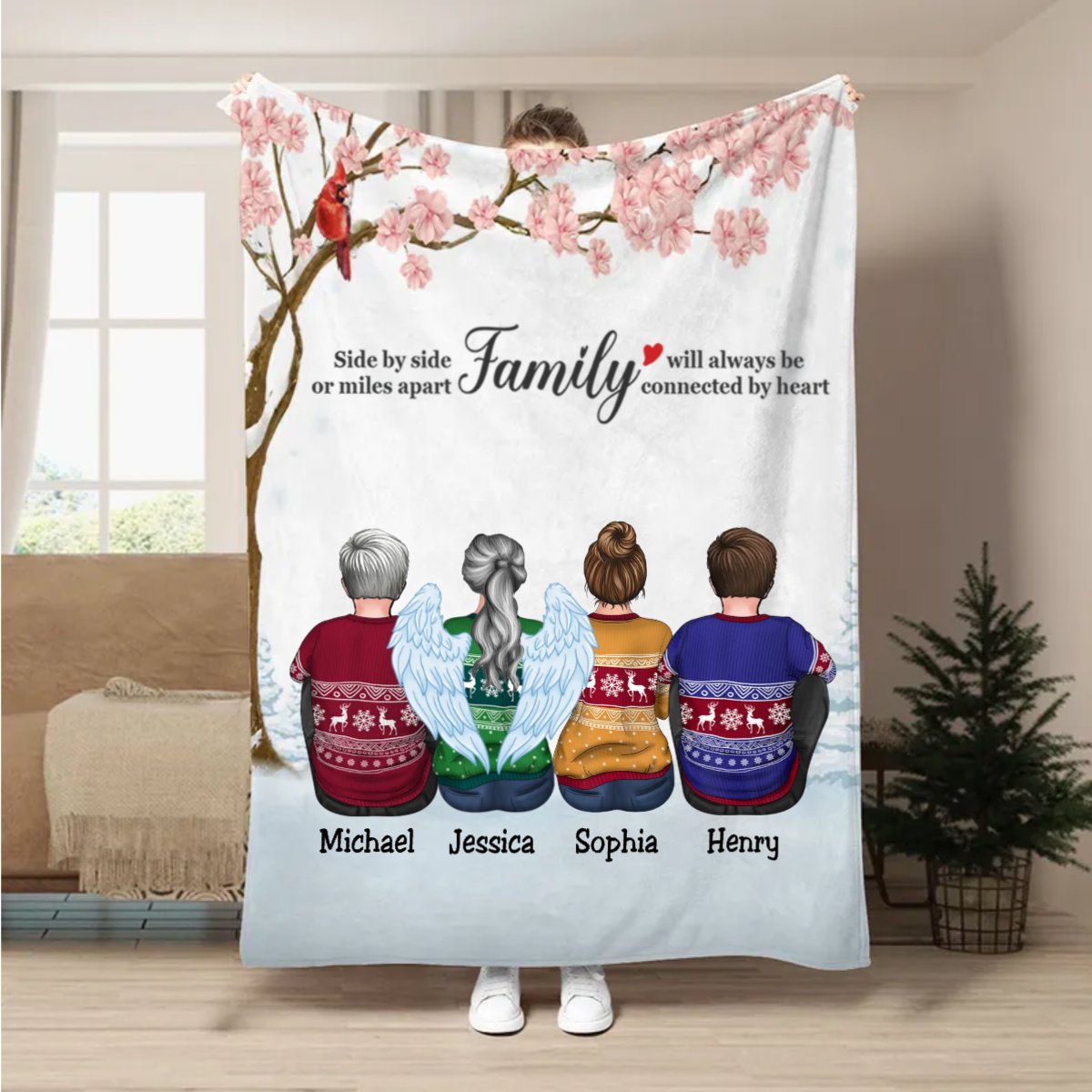 Family - Side By Side Or Miles Apart Family Will Always Be Connected By Heart - Personalized Blanket - Makezbright Gifts