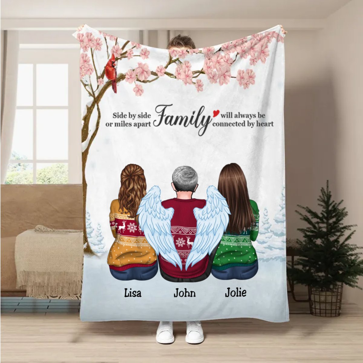 Family - Side By Side Or Miles Apart Family Will Always Be Connected By Heart - Personalized Blanket - Makezbright Gifts