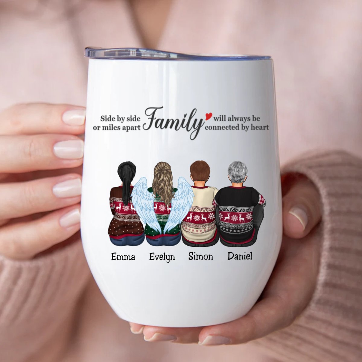 Family - Side By Side Or Miles Apart Family Will Always Be Connected By Heart - Personalized Wine Tumbler (LH) - Makezbright Gifts