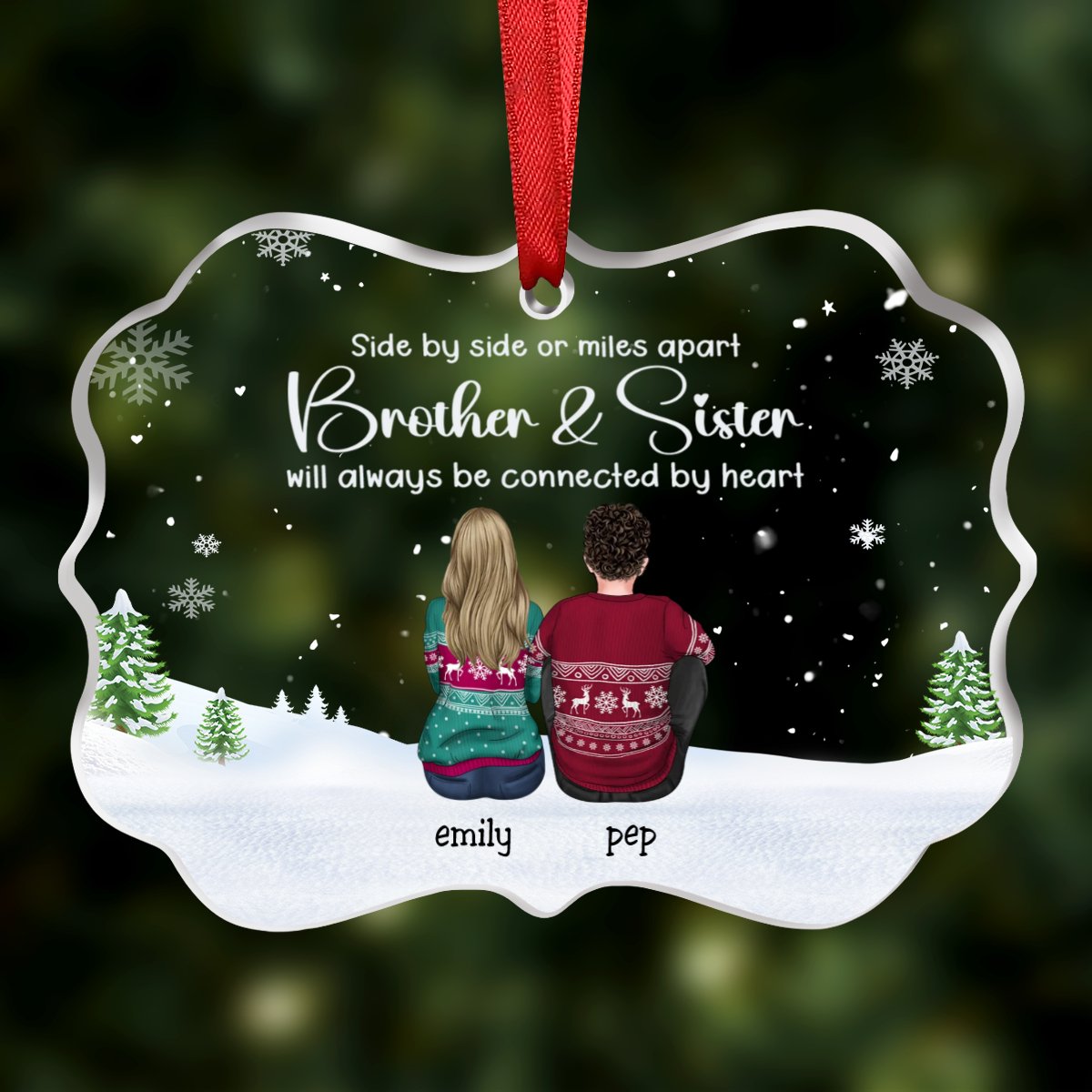 Family - Side By Side Or Miles Apart ... Will Always Be Connected By Heart - Personalized Transparent Ornament - Makezbright Gifts