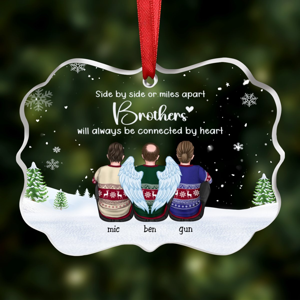 Family - Side By Side Or Miles Apart ... Will Always Be Connected By Heart - Personalized Transparent Ornament - Makezbright Gifts