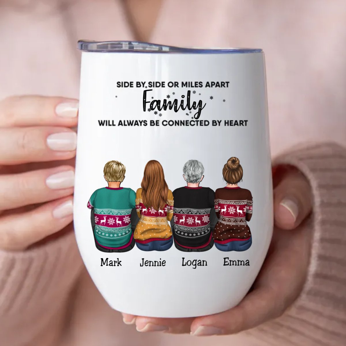 Family - Side By Side Or Miles Apart ... Will Always Be Connected By Heart - Personalized Wine Tumbler - Makezbright Gifts