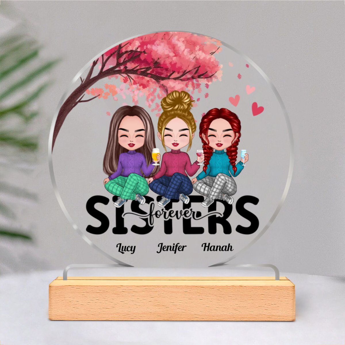 Family - Sisters Forever - Personalized Circle Acrylic Plaque - Makezbright Gifts