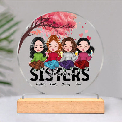 Family - Sisters Forever - Personalized Circle Acrylic Plaque - Makezbright Gifts