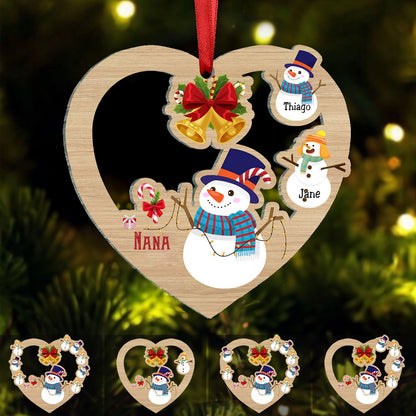 Family - Snowman Kids Heart - Personalized Ornament (LH) - Makezbright Gifts