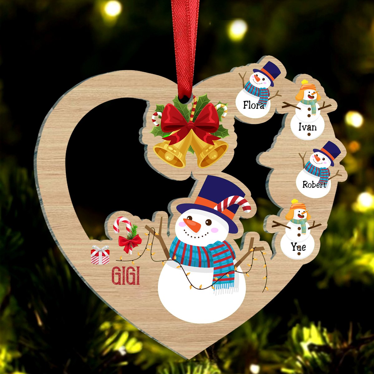 Family - Snowman Kids Heart - Personalized Ornament (LH) - Makezbright Gifts