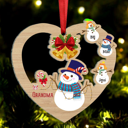 Family - Snowman Kids Heart - Personalized Ornament (LH) - Makezbright Gifts