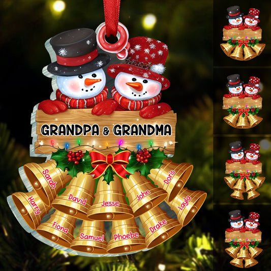 Family - Snowman Papa Nana Family Christmas Gift - Personalized Acrylic Ornament - Makezbright Gifts