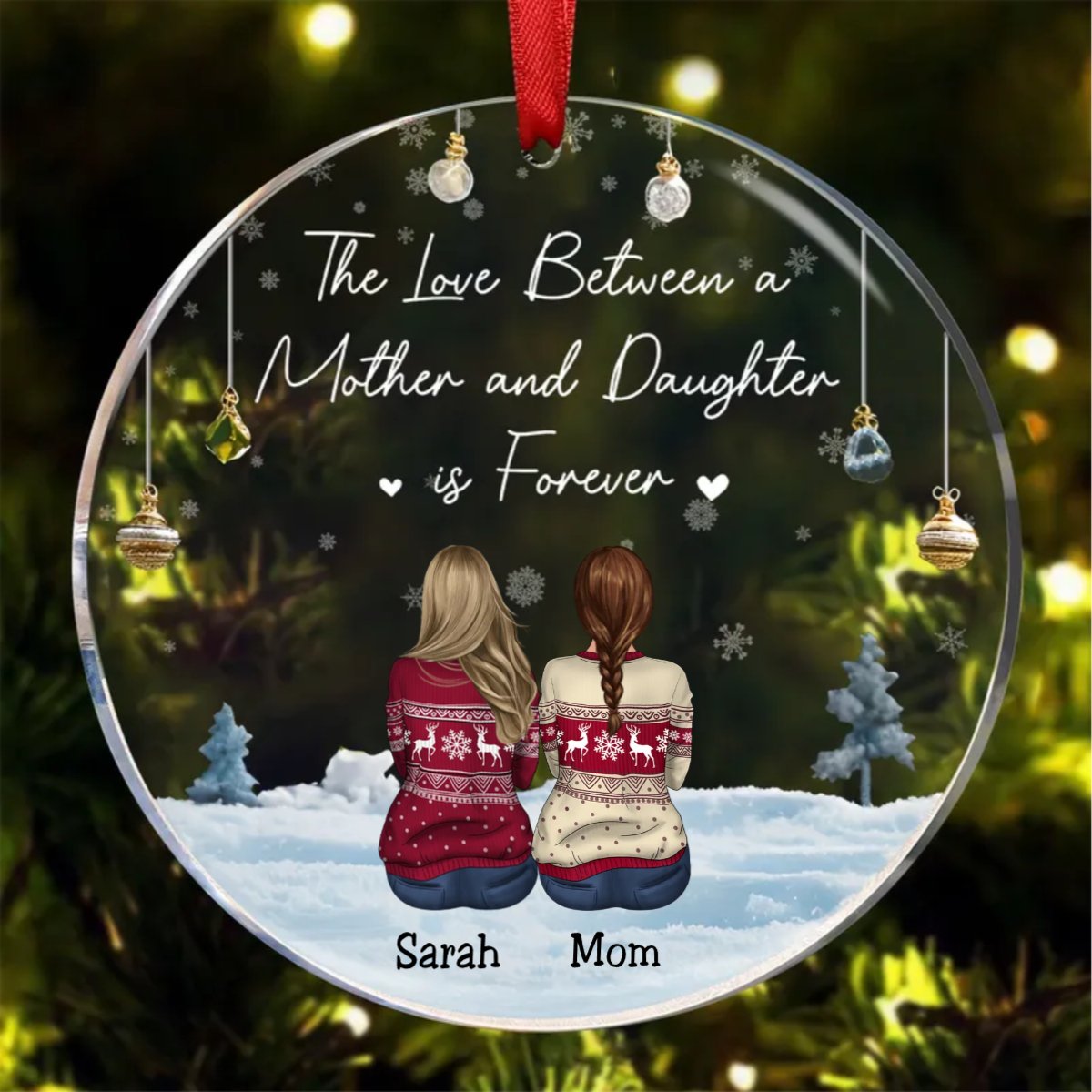 Family - The Love Between A Mother And Daughter Is Forever - Personalized Acrylic Circle Ornament (AA) - Makezbright Gifts