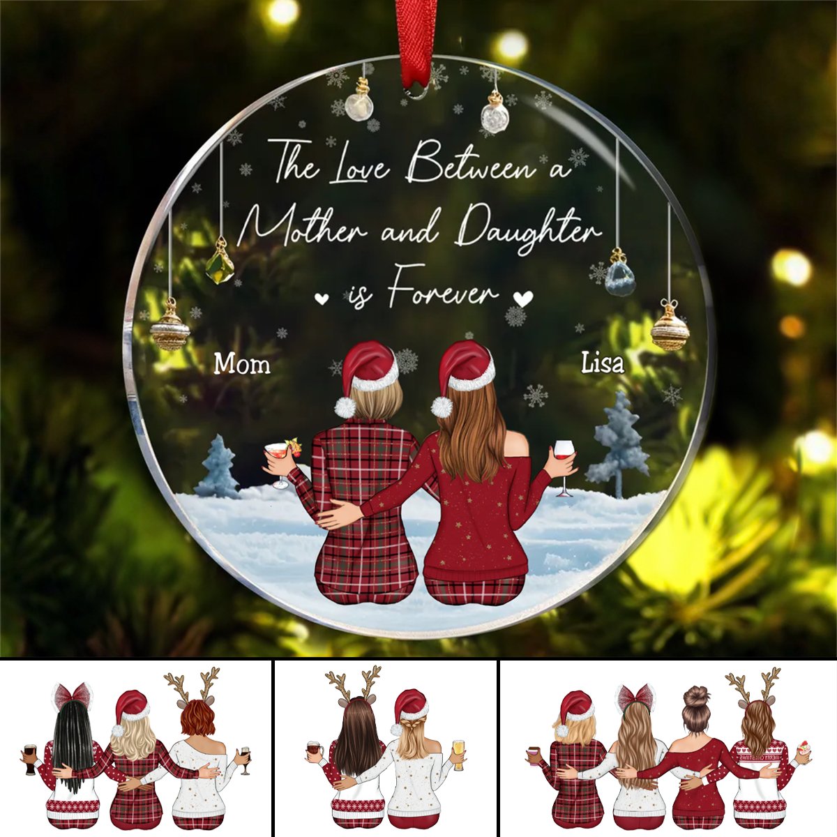 Family - The Love Between A Mother And Daughter Is Forever - Personalized Acrylic Circle Ornament (II) - Makezbright Gifts