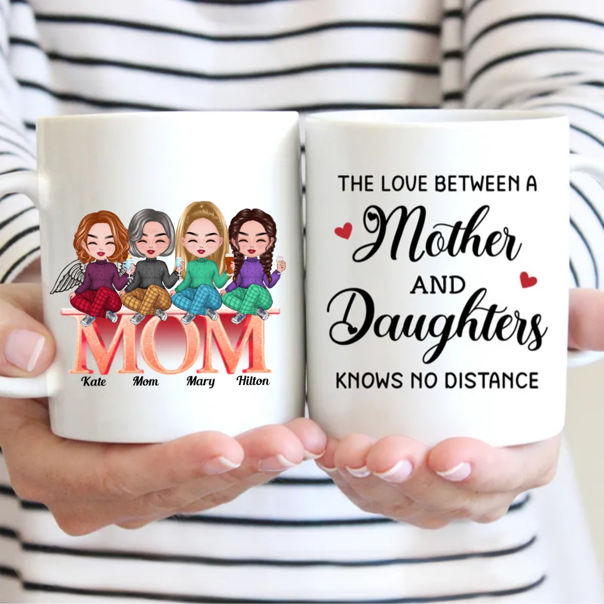 Family - The Love Between A Mother And Daughters Knows No Distance - Personalized Mug - Makezbright Gifts