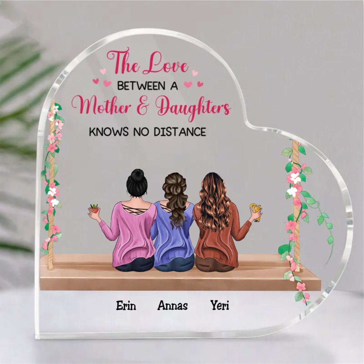 Family - The Love Between A Mother & Daughters Knows No Distance - Personalized Acrylic Plaque - Makezbright Gifts