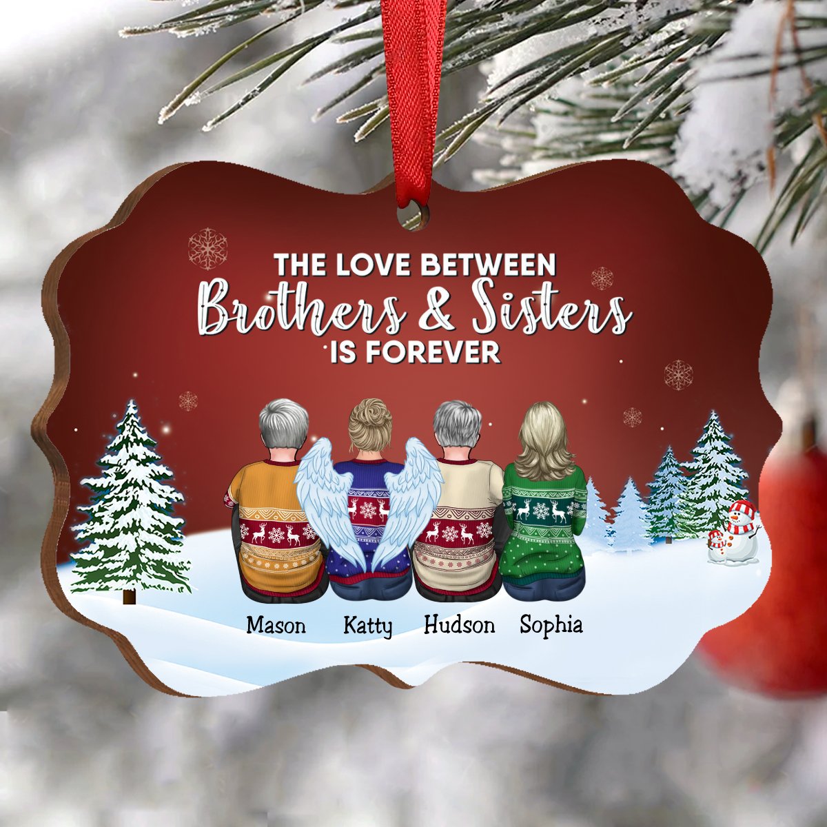 Family - The Love Between Brothers & Sisters Is Forever - Personalized Christmas Ornament (Red) - Makezbright Gifts