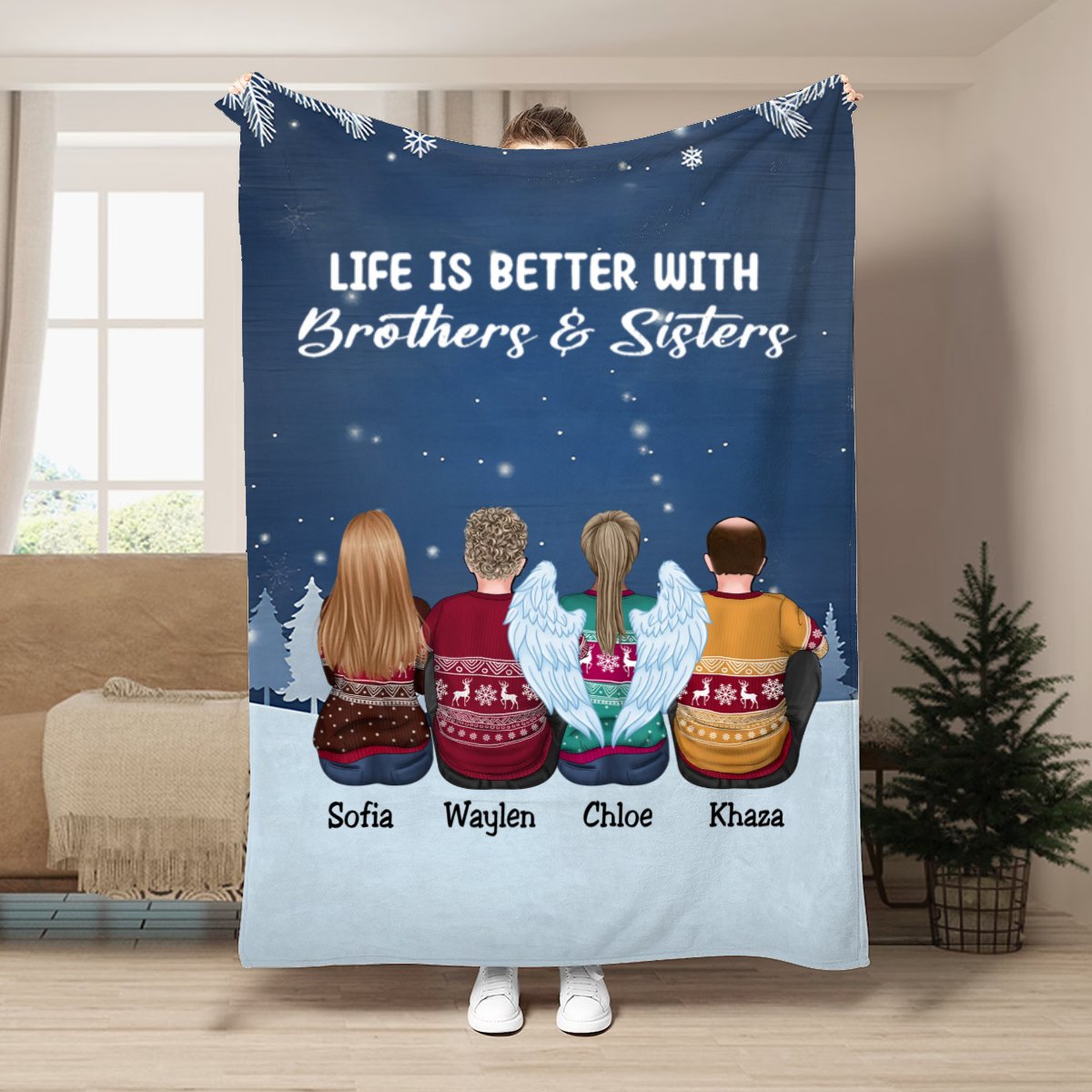 Family - The Love Between Brothers & Sisters Is One Of Life's Greatest Blessings - Personalized Blanket - Makezbright Gifts