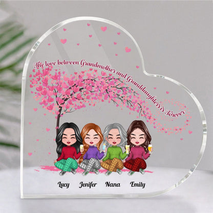 Family - The Love Between Grandmother And Granddaughters Is Forever - Personalized Acrylic Plaque (HEART) - Makezbright Gifts