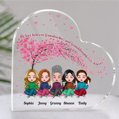 Family - The Love Between Grandmother And Granddaughters Is Forever - Personalized Acrylic Plaque (HEART) - Makezbright Gifts