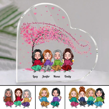 Family - The Love Between Grandmother And Granddaughters Is Forever - Personalized Acrylic Plaque (HEART) - Makezbright Gifts