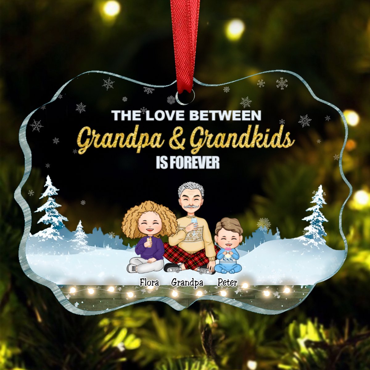 Family - The Love Between Grandpa & Grandkids Is Forever - Personalized Acrylic Ornament (HN) - Makezbright Gifts