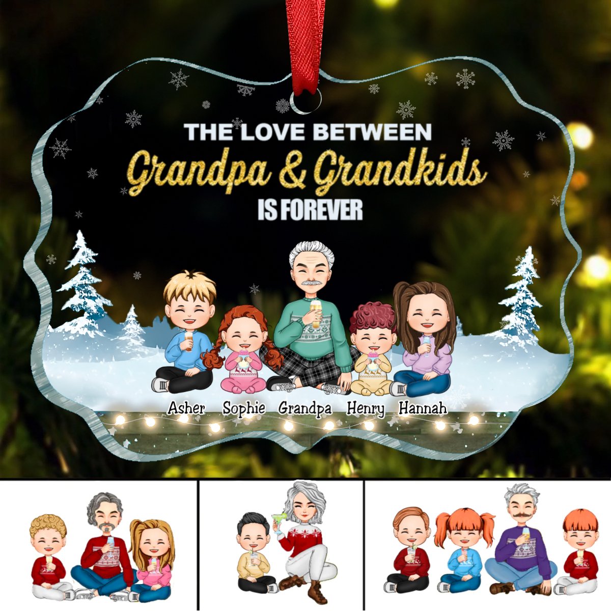 Family - The Love Between Grandpa & Grandkids Is Forever - Personalized Acrylic Ornament (HN) - Makezbright Gifts