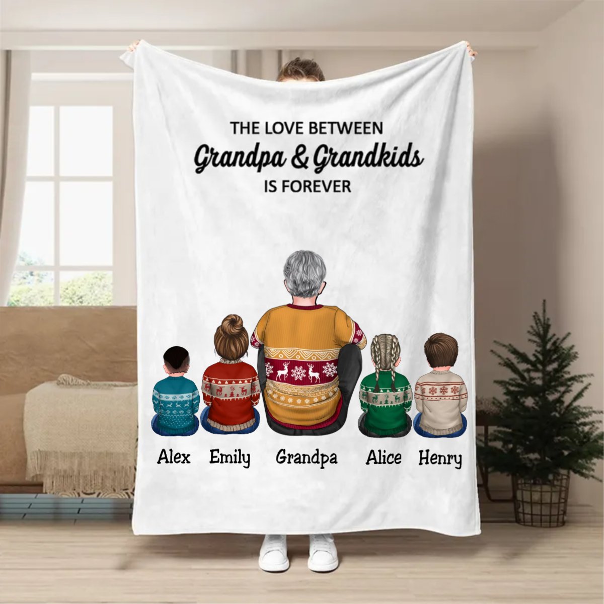 Family - The Love Between Grandpa & Grandkids Is Forever - Personalized Blanket - Makezbright Gifts