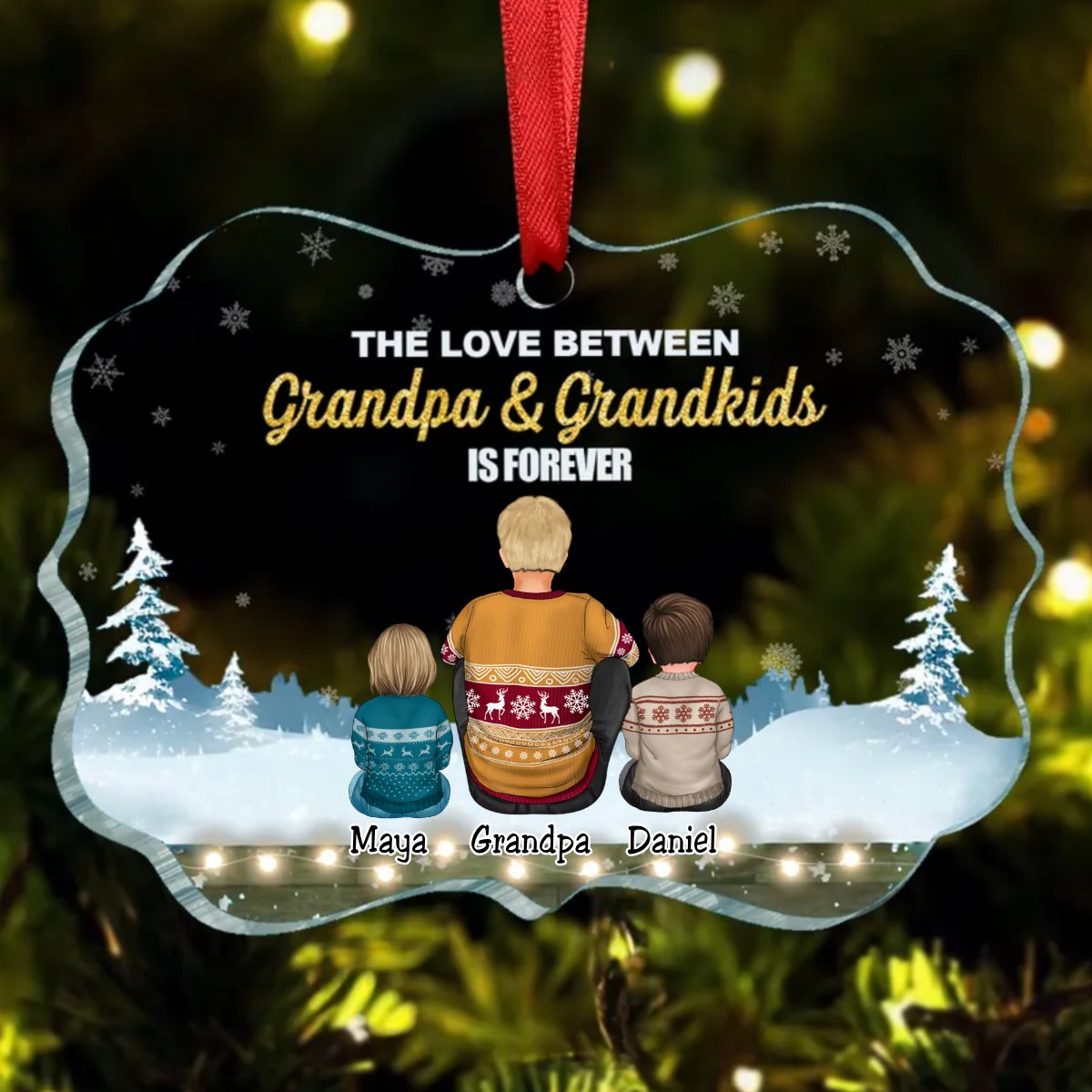 Family - The Love Between Grandpa & Grandkids Is Forever - Personalized Ornament - Makezbright Gifts