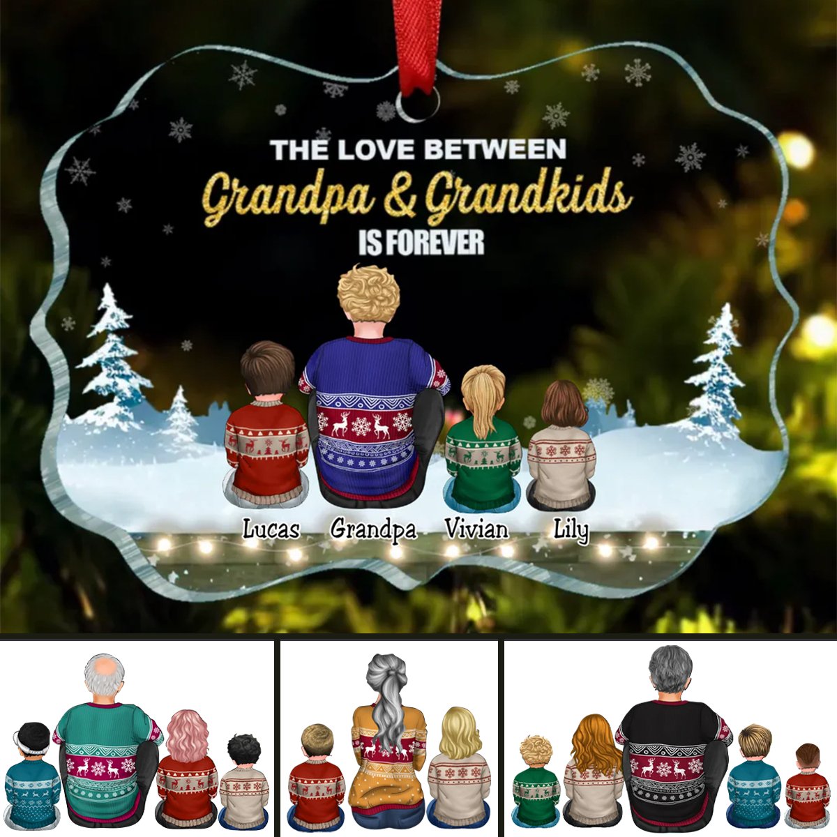 Family - The Love Between Grandpa & Grandkids Is Forever - Personalized Ornament - Makezbright Gifts