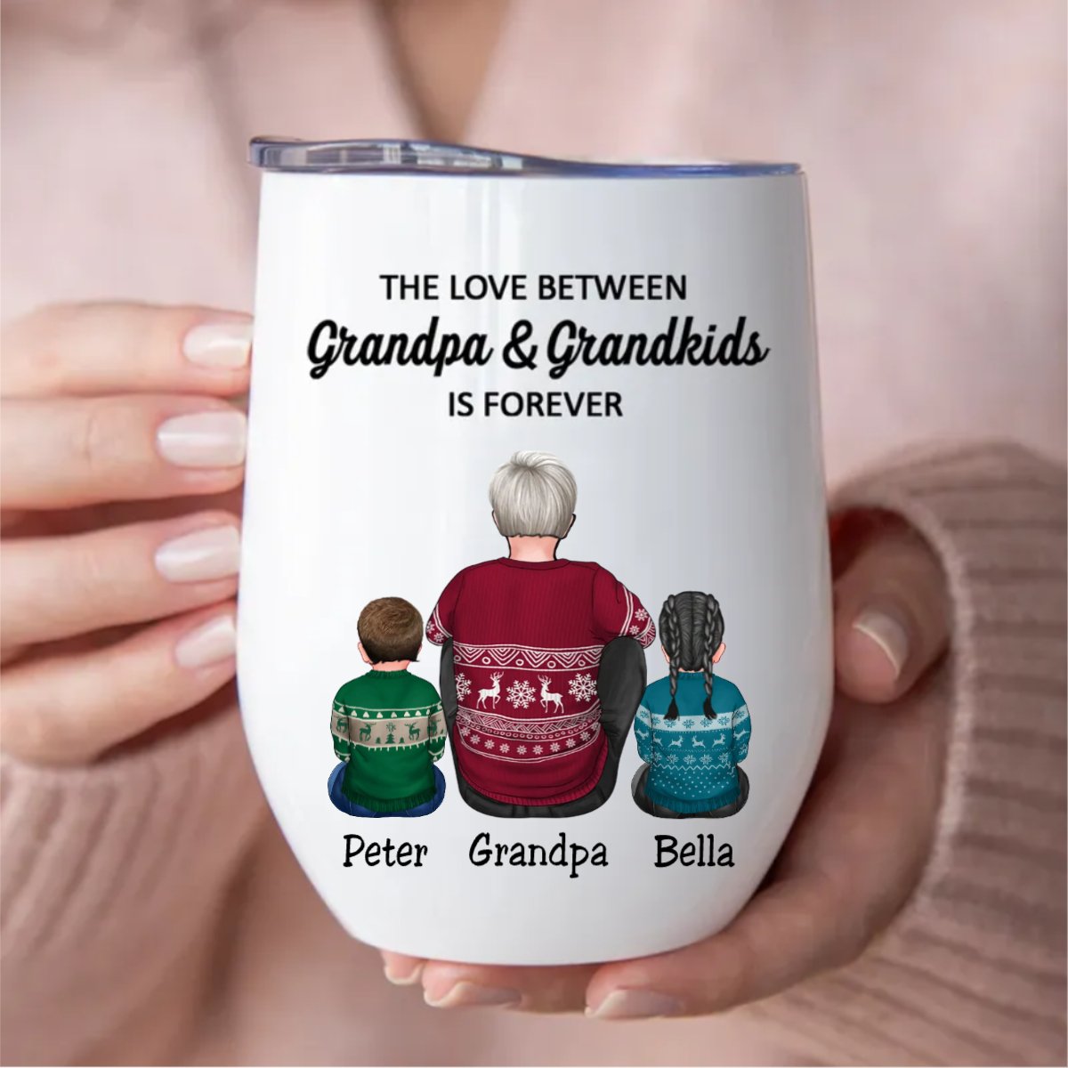 Family - The Love Between Grandpa & Grandkids Is Forever - Personalized Wine Tumbler - Makezbright Gifts