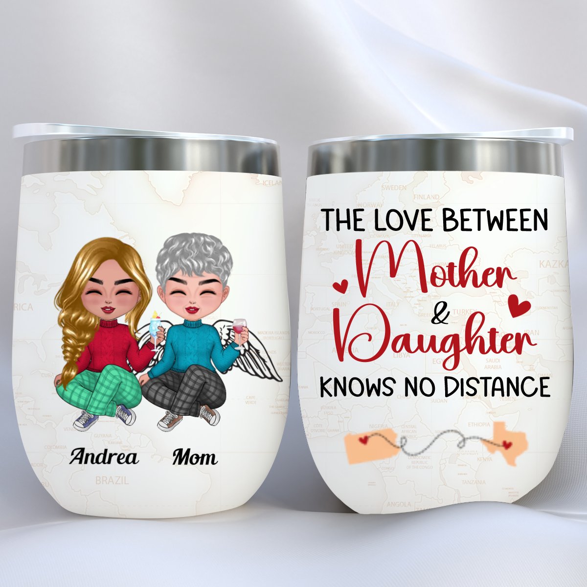 Family - The Love Between Mother And Daughters Knows No Distance - Personalized Wine Tumbler - Makezbright Gifts