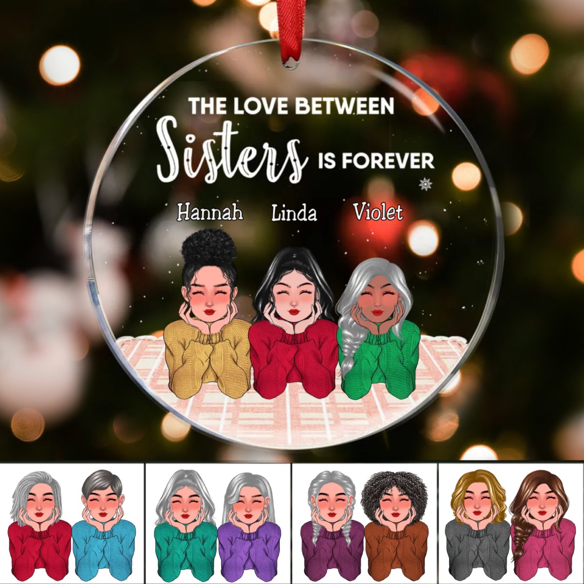 Family - The Love Between Sisters Is Forever V6 - Personalized Circle Ornament - Makezbright Gifts