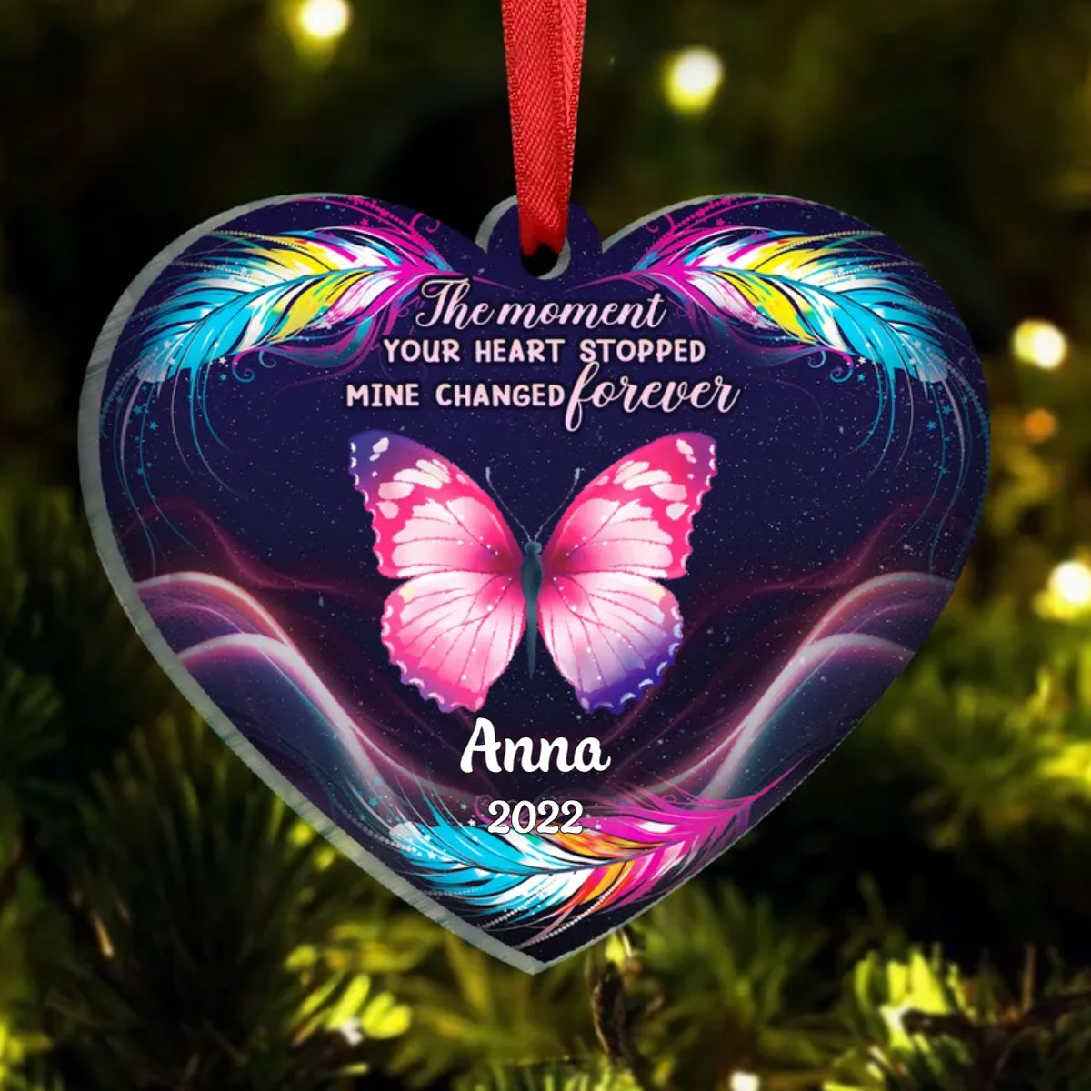 Family - The Moment Your Heart Stopped Mine Changed Forever - Personalized Heart Ornament - Makezbright Gifts