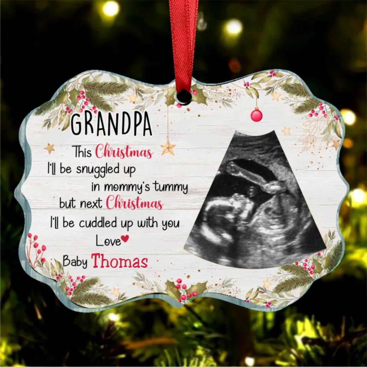 Family - This Christmas, I'll Be Snuggled Up In Mommy's Tummy - Personalized Transparent Ornament - Makezbright Gifts