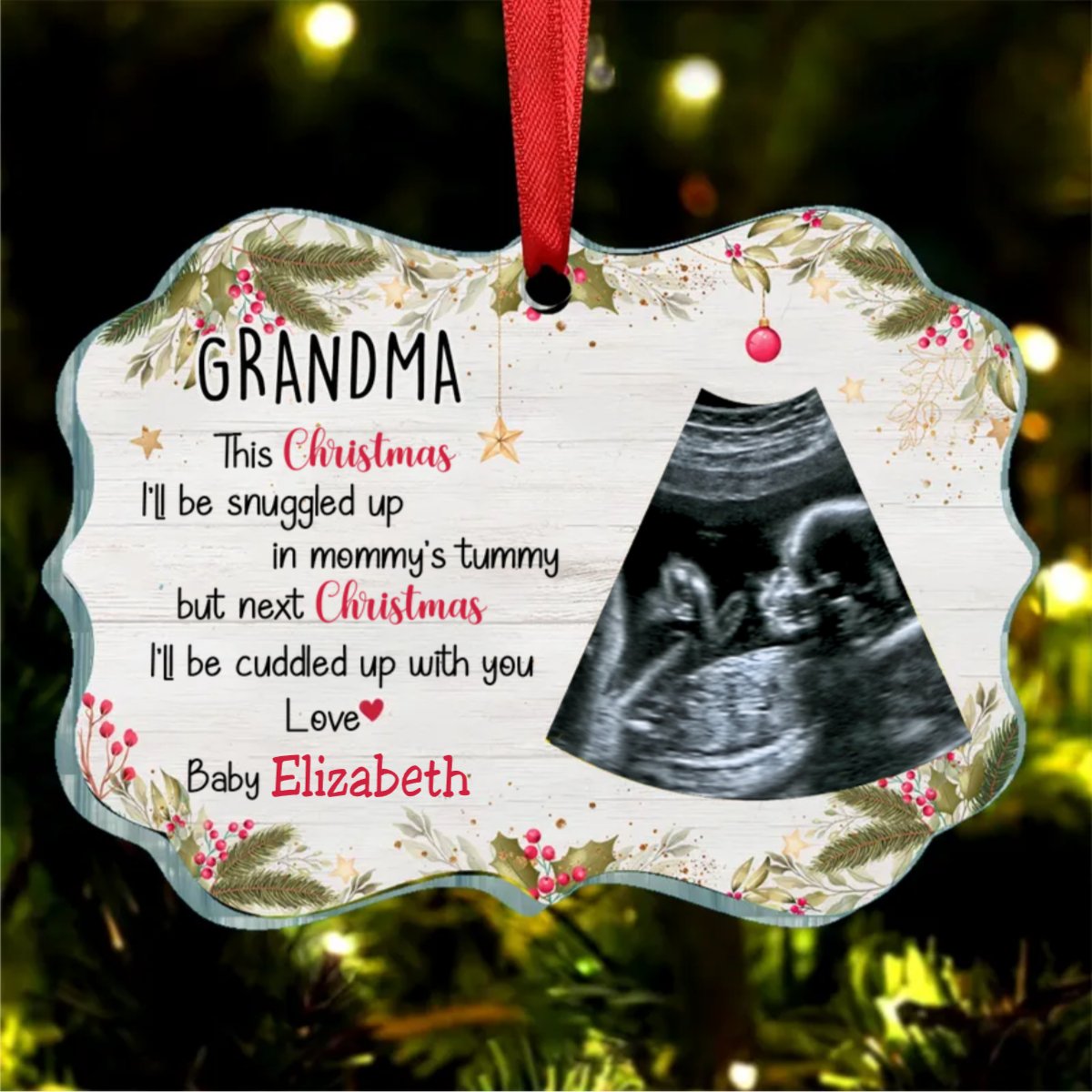 Family - This Christmas, I'll Be Snuggled Up In Mommy's Tummy - Personalized Transparent Ornament - Makezbright Gifts