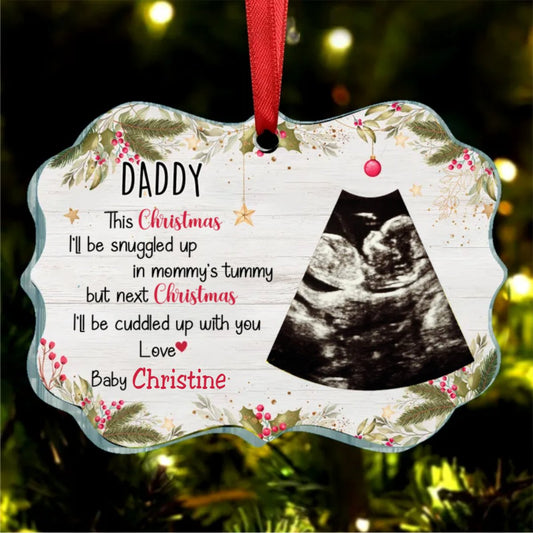 Family - This Christmas, I'll Be Snuggled Up In Mommy's Tummy - Personalized Transparent Ornament - Makezbright Gifts