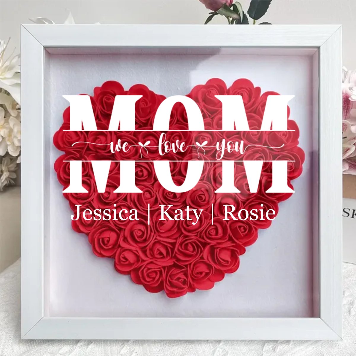 Family - We Love You - Personalized Flower Shadow Box - Makezbright Gifts