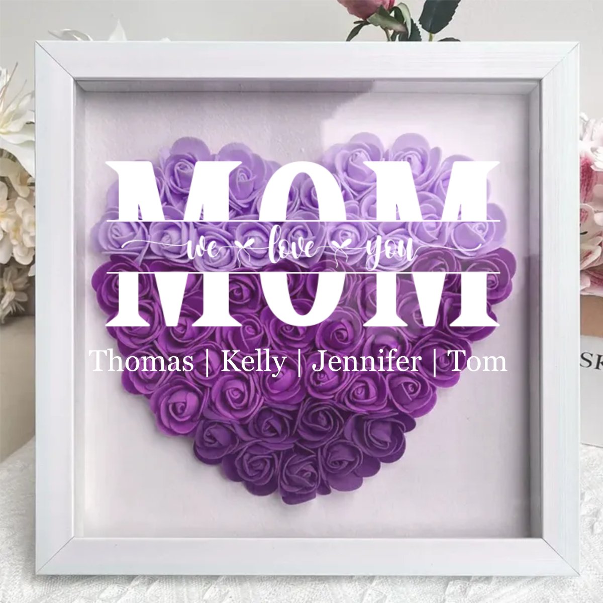 Family - We Love You - Personalized Flower Shadow Box - Makezbright Gifts