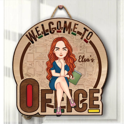 Family - Welcome To My Office - Personalized Shaped Wood Sign - Makezbright Gifts