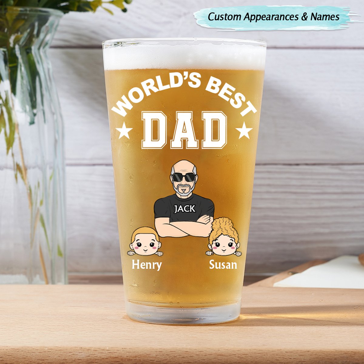 Family - World's Best Dad Grandpa - Personalized Pint Glass (TB) - Makezbright Gifts