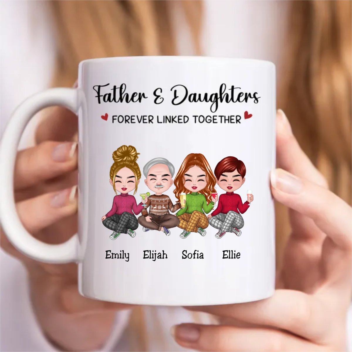 Father And Daughters Forever Linked Together - Personalized Mug - Makezbright Gifts