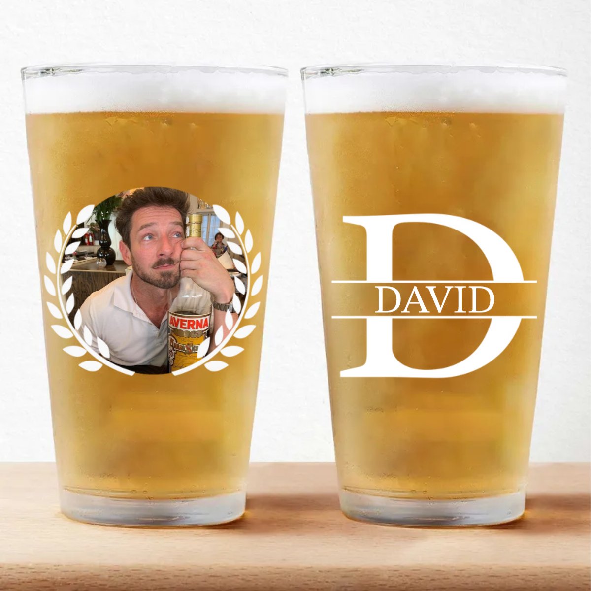 Father - Custom Photo Monogram Name - Personalized Beer Glass (HJ) - Makezbright Gifts