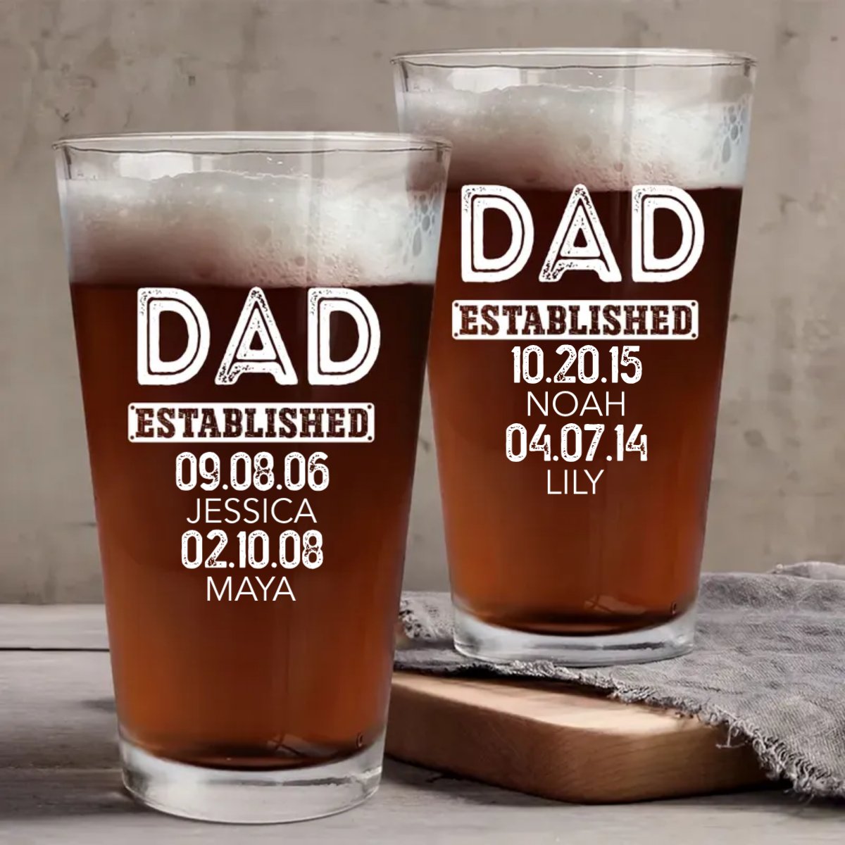 Father - Dad Established Custom Name - Personalized Beer Glass - Makezbright Gifts