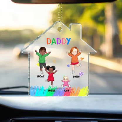 Father - Daddy And Kids - Personalized Acrylic Car Hanger - Makezbright Gifts