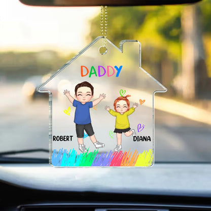 Father - Daddy And Kids - Personalized Acrylic Car Hanger - Makezbright Gifts